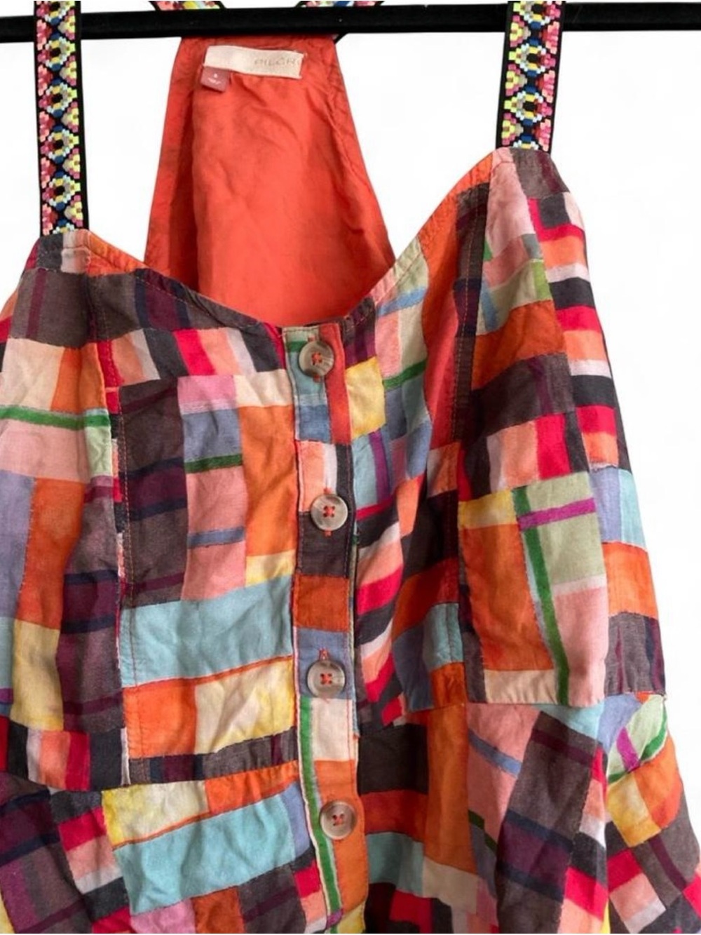 Anthropologie PILCRO Colorful Patchwork Abstract Peplum Button Tank Top SMALL - Picture 4 of 9